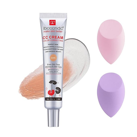 Color Correcting CC Cream,Invisible Pores Cream Foundation And Invisible Pores Concealer,CC Cream Foundation Rich In Centella Asiatic, Moisturizing And Waterproof CC Cream With Spf 25 (DARK)