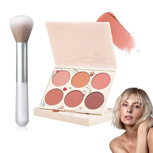 6 Colors Blush Palette,Matte Contour Makeup Blush for Cheeks,Waterproofing Highly Pigmented Face Cheek Blusher with Make Up Brush A3