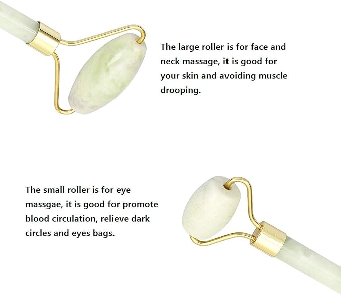 mookaitedecor Xiuyan Jade Roller & Rose Quartz Gua Sha Scraping Massage Tool Set, Face Massager for Wrinkles, Anti Aging