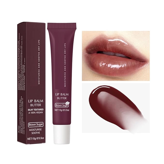 6 Color Hydrating Lip Butter Balm, Moisturizing Lip Repair, Lightweight Nourished Lip Glossy Christmas for Women (03 Brown Sugar)