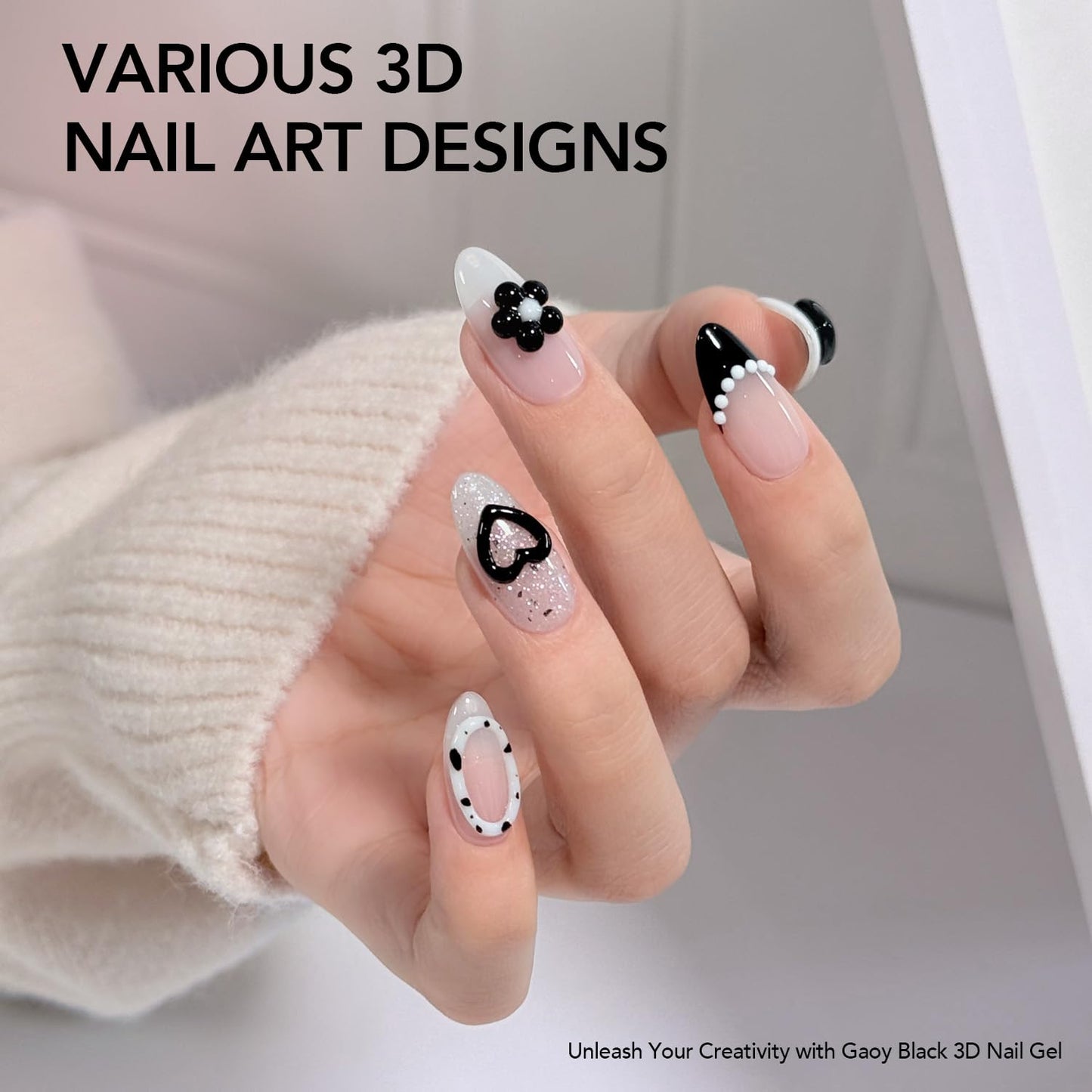 GAOY Black 3D Nail Gel, 15g Sculpting Gel for 3D Nail Art Designs Carving, Molding, Painting, No Wipe Gel for Gems & Charms Decoration, Salon DIY Use