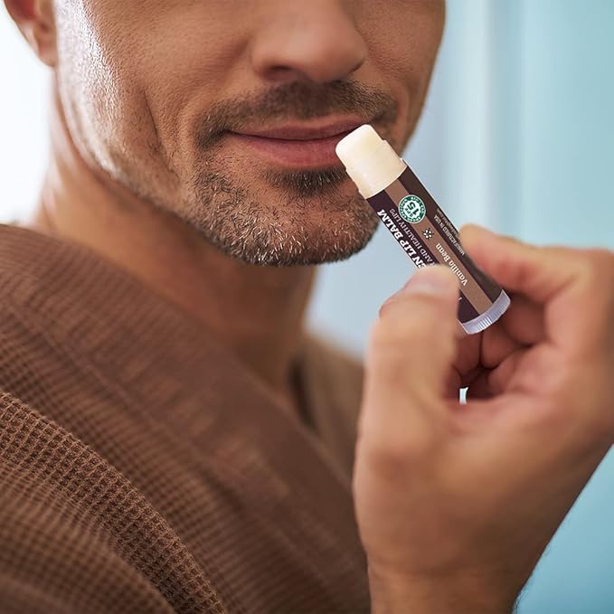 SPF Lip Balm 4-Pack by Earth's Daughter - Lip Sunscreen, SPF 15, Organic Ingredients, Vanilla Flavor, Beeswax, Coconut Oil, Vitamin E - Hypoallergenic, Paraben Free, Gluten Free