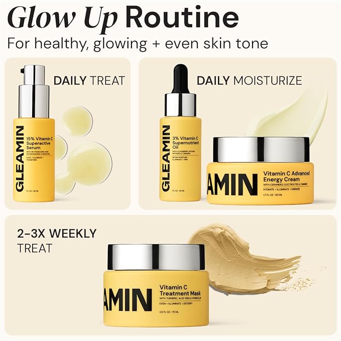 Gleamin Superactive Vitamin C Serum for Face with 15% Vitamin C, Niacinamide, Bakuchiol & Hyaluronic Acid – Skin Brightening Facial Serum for Women & Men – Dark Spot Remover & Radiant Glow – 1 fl oz