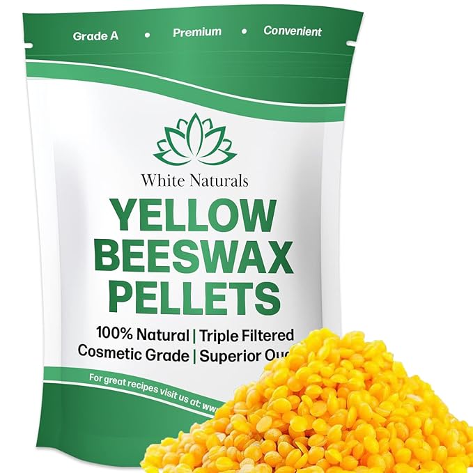 Yellow Beeswax Pellets 8oz, Pure, Natural, Cosmetic Grade, Bees Wax Pastilles, Triple Filtered, Great For DIY Lip Balms, Lotions, Candles By White Naturals