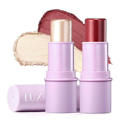 2Pcs Cream Blush Highlighter Makeup Stick Makeup Set for Girls and Women #T Cherry Blush