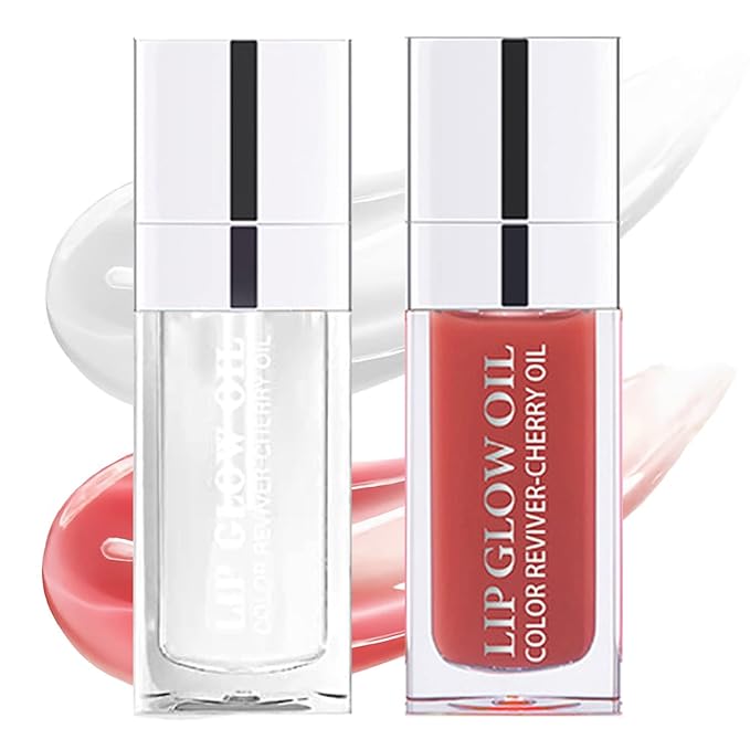 Yasovigi Hydrating Lip Oil Plumping Lip Tint Moisturizing Lip Gloss, Transparent Lip Balm Care Stick Nourishing Repairing Non-sticky, Moisture&Lighten Lip Lines (Transparent + Rosewood)