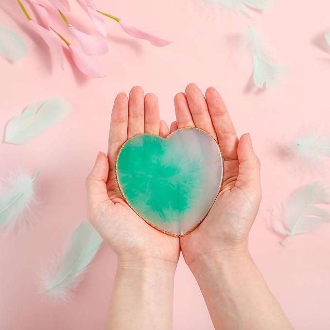 Sibba Resin Nail Art Palette Nail Mixing Palette Polish Color Mixing Plate Golden Edge Nail Holder Display Board Heart Shape Cosmetic Mixing Tools (Green)