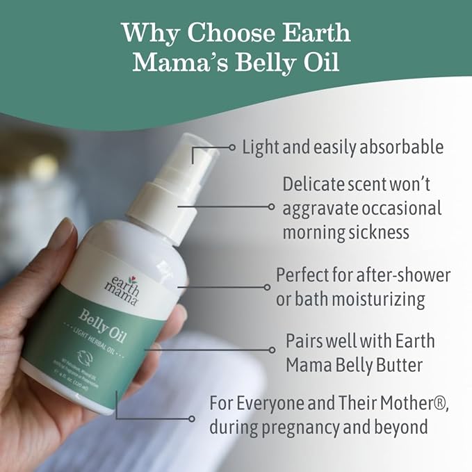 Earth Mama Belly Oil for Dry Skin | Calendula Skin Care Moisturizer Oil to Encourage Natural Elasticity and Help Prevent Stretch Marks During Pregnancy and Postpartum, 4-Fluid Ounce