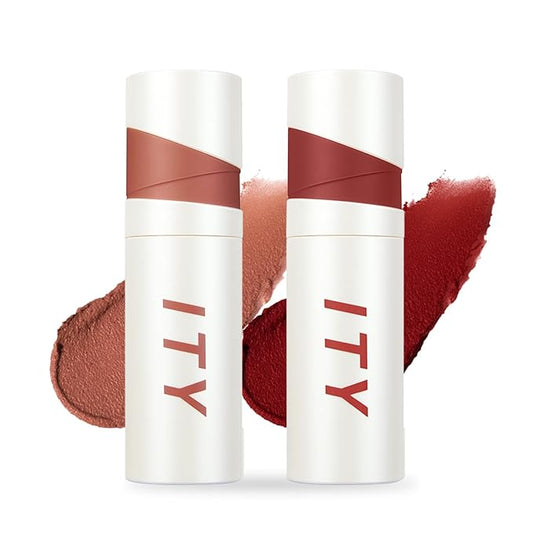 ITY Velvet Matte Finish Lip Stain-Mousse Textured Lip Clay, Conceals Lip Lines, Rich Pigment Lip Tint Lipsticks,2 Pack, 0.14 oz (4g) in Petal, Ruby
