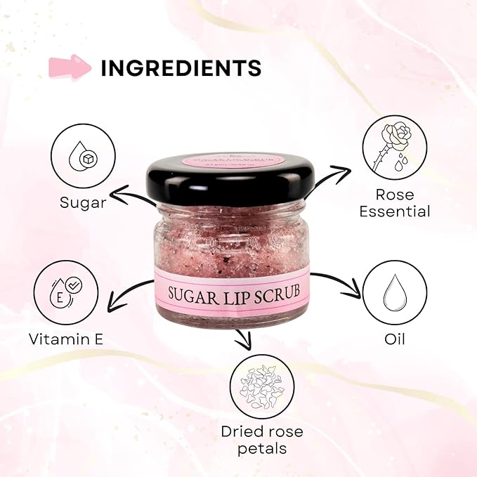Sugar & Dried Rose Petals Lip Scrub with Vitamin E & Rose Essential Oil - 0.88 Oz/25 gm - Exfoliates