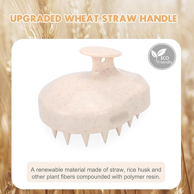 FREATECH 2-Pack Wheat Straw Hair Scalp Massager Shampoo Brush with Silicone Bristles for Hair Growth and Dandruff, Scalp Scrubber Head Exfoliator for Wet & Dry Use, Women Men Kids