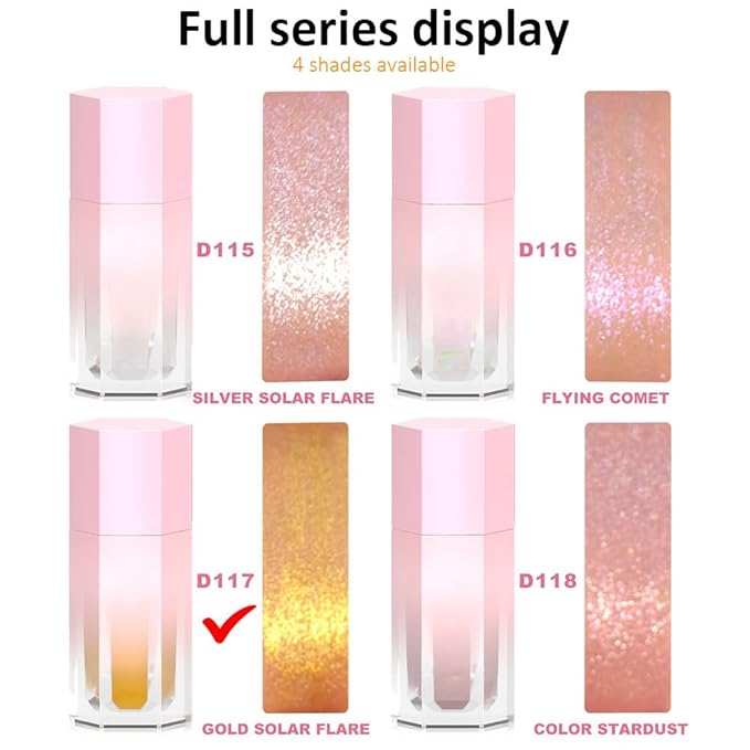 evpct Gold Highlighter Makeup Liquid, Gold Glitter Iridescent Face Festival Highlighter Makeup Waterproof Long Lasting Halographic Shimmer Shimmery Body Highlighter Makeup Palette Stick Illuminators