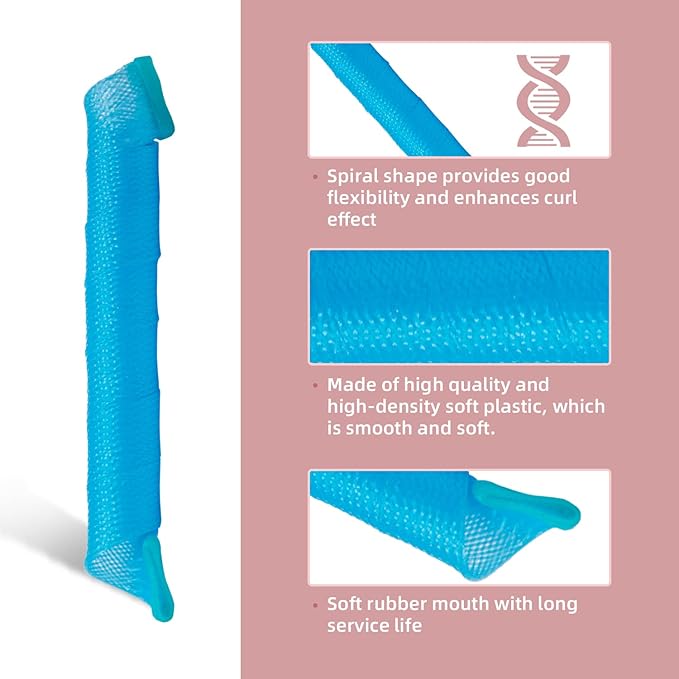 60pcs Heatless Hair Curlers Spiral and Wave Styling Kit 2 Styles No Heat Curlers with 2 Pieces Hooks for Women Girl's Short Medium and Long Hair((9.8 Inch/25 cm)