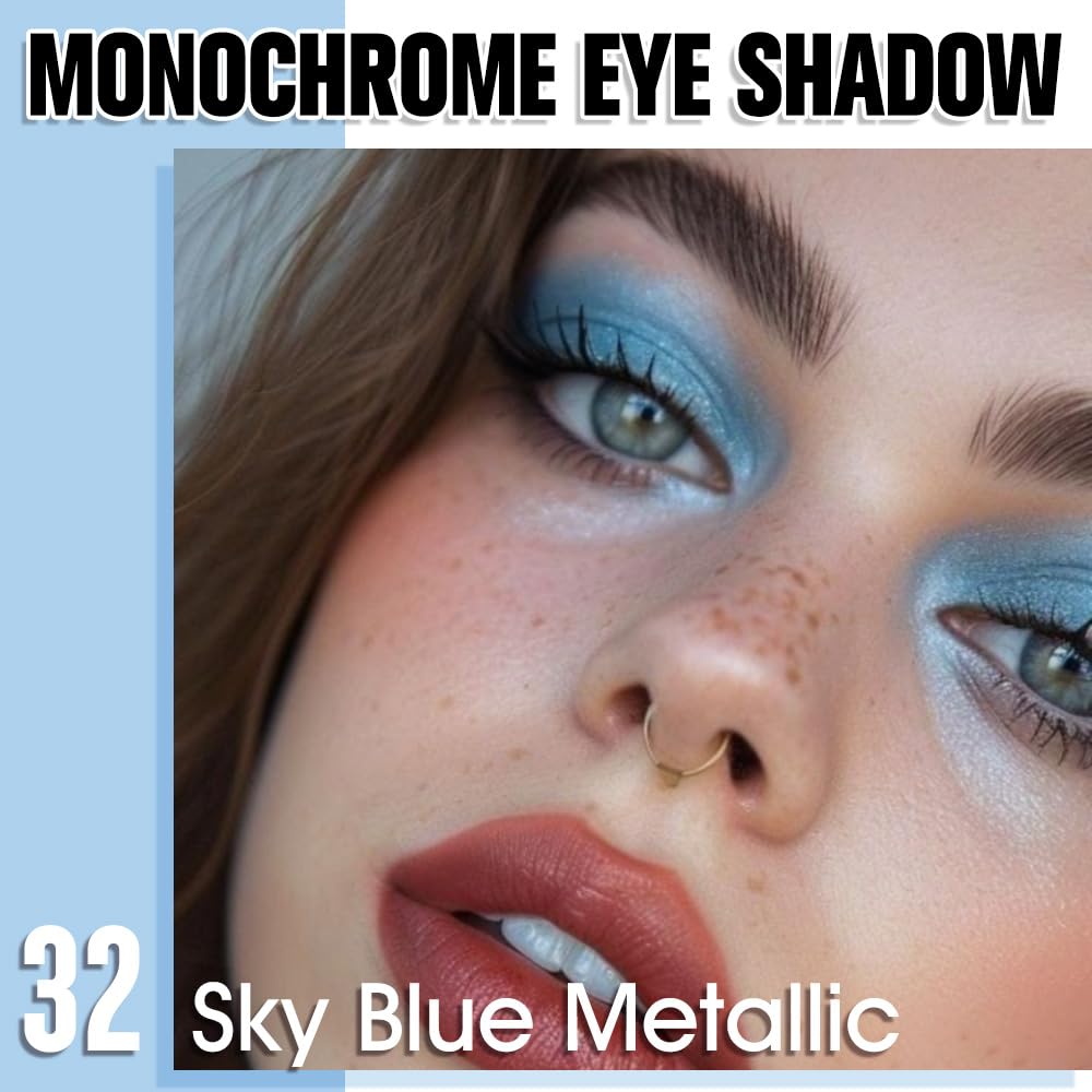 Single Matte Eye Shadow Palette Makeup, Sky Blue Eyeshadow for Women Halloween Birthday Party Wear, Monochrome Eye Shadow Makeup, Pigmented Waterproof Sombras Para Ojos, 32