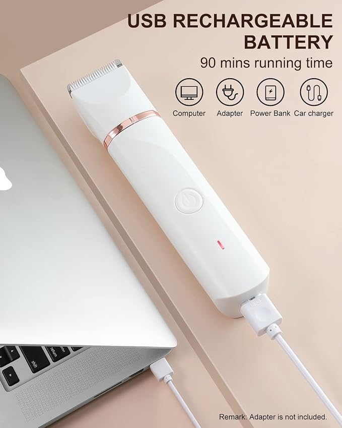 Bikini Trimmer Pubic Hair Trimmer for Women Legs Bikini Line Armpit Rechargeable Electric Shaver for Women Hair Removal with Snap-in Ceramic Blades IP7X Waterproof, White