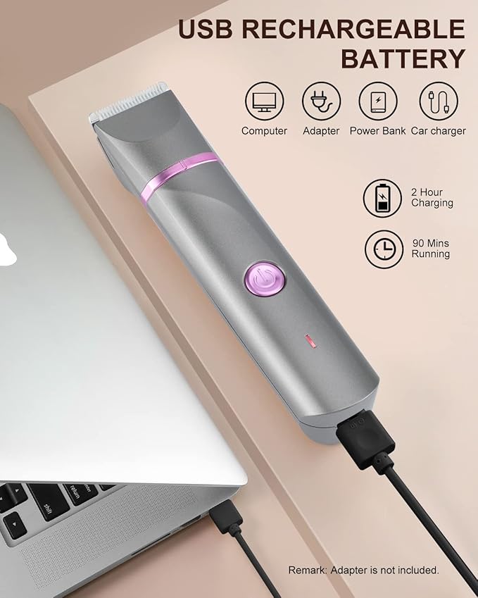 Pubic Hair Trimmer Women Bikini Trimmer Electric Shaver Razor for Bikini Armpit Legs Groin Hair Removal Body Hair Trimmer, Rechargeable Waterproof for Wet and Dry Use，Gray&Purple