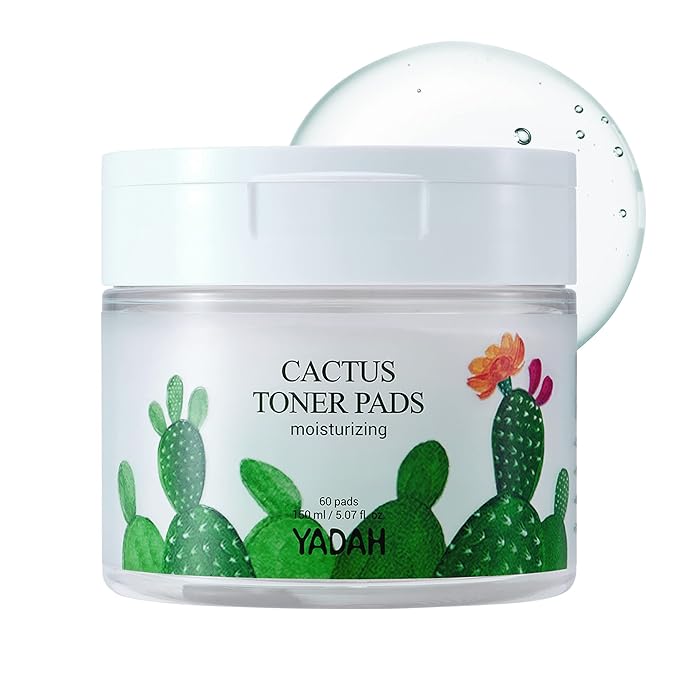 YADAH Cactus Toner Pads 5.07 Fluid Ounce 60 Count, Cruelty Free Facial Cleansing Exfoliator Toning Hydrating Treatment Wipes for Clear Pores Acne Prone Oily Dry Sensitive Skin