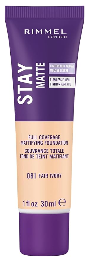 Rimmel London Stay Matte Liquid Mousse - 081 Fair Ivory - Foundation, Lightweight, Shine Control, Oil-Free, 1oz