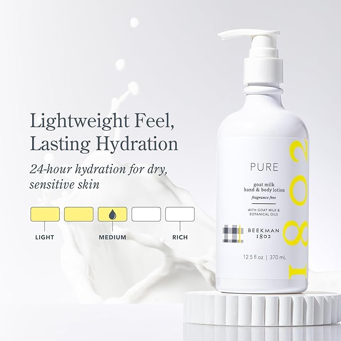 Beekman 1802 Goat Milk Lotion - Hydrates, & Softens Dry Skin, Body and Hand Lotion - With Shea Butter & Jojoba Oil - Lightweight, Non-Greasy, Cruelty-Free
