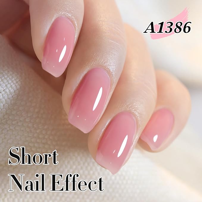 Double Rhythm Gel Polish Translucent Sheer Neutral Natural Light Milky Same Color Same Bottle 15ML Jelly Polish Art DIY at Home (Sheer Pink-A1386)