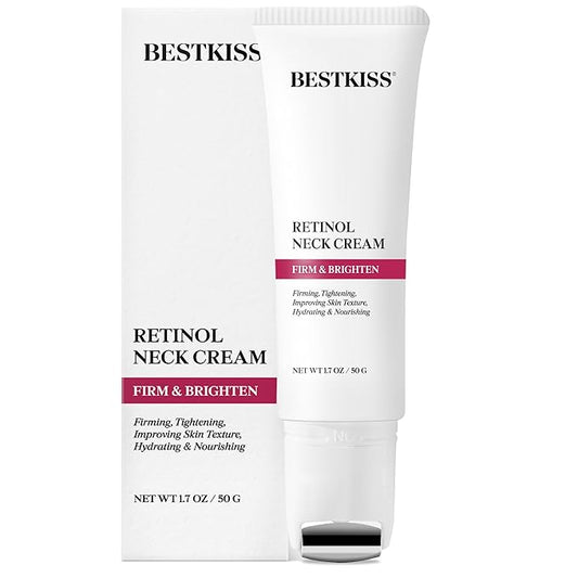 Retinol Neck Firming Cream with Cooling & Massaging Roller Applicator - Hydrates, Lifts, Smoothes Wrinkles, Fine Lines & Tightens Sagging Skin with Niacinamide & Hyaluronic Acid, 1.7oz/50g