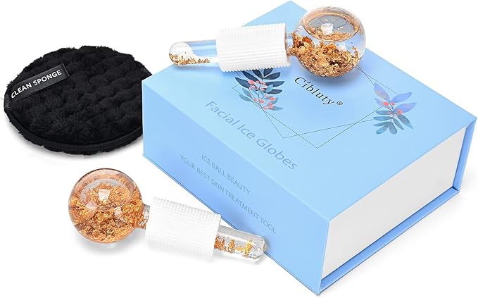 Ice Cryo Sticks Facial Globe with Golded Essence- 2PC Cooling Globes for Cold or Hot Skin Massagers, Face Globe for Skin Care Routine