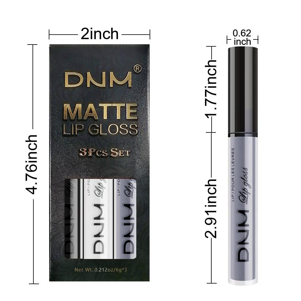 evpct 3Pcs Dark Black Grey Gray White Matte Liquid Lipstick Lip Stain Sets for Women Matte+Lipstick Long Lasting Permanent 24 hr Hours Magic Lipstick 24 Hours original Waterproof 16#