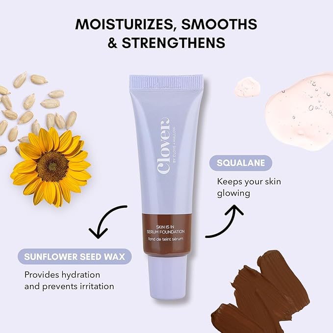 Clover Skin Is In Serum Foundation | Hydrating Face Serum, Lightweight Foundation, Cruelty-Free & Vegan | With Squalane And Sunflower Seed Wax | 30 ml - Shade 13 (Deep)