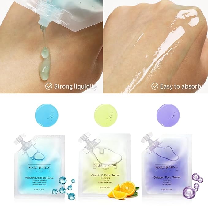 Tres Amigos Collection/Organic Hyaluronic Acid, Vitamin C, Collagen Korean Face Serums 1 oz. Total Weight