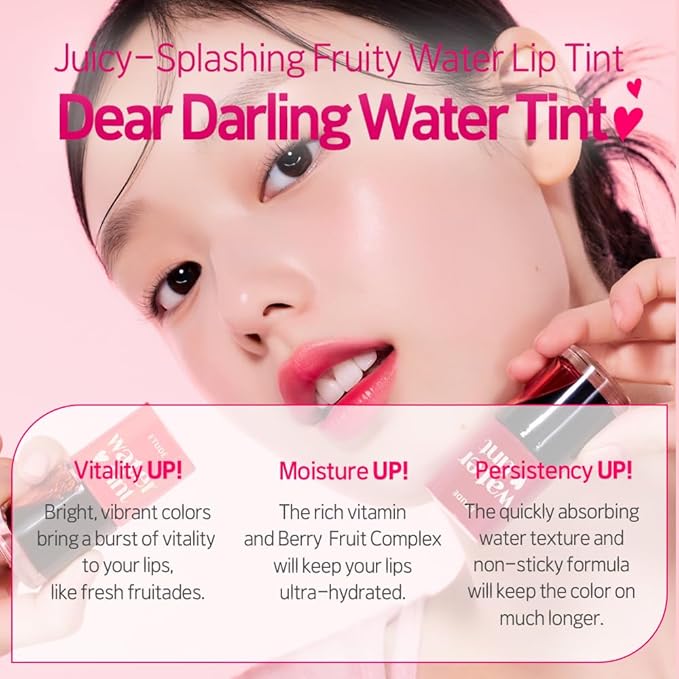 ETUDE Dear Darling Water Tint #4 Red Grapefruit Ade (9g) | Vivid Color Lip Stain with Moisturizing Weightless & Non-sticky Finish Lip Stain | Korean Makeup, Kbeauty