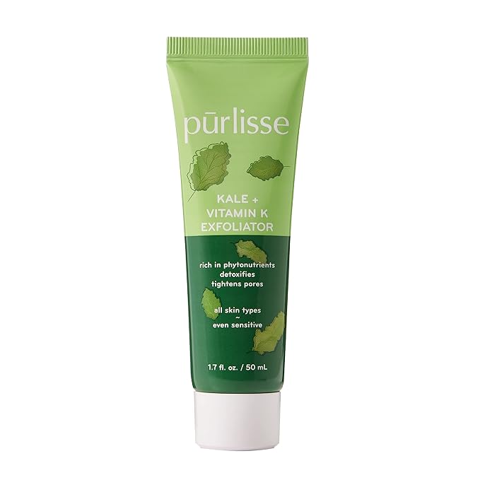 pürlisse Kale + Vitamin K Face Exfoliator Scrub - Exfoliating Face Wash for Detoxifying & Pore Tightening - Packed with Antioxidants for Smooth, Radiant & Youthful Skin (1.7 Fl oz)