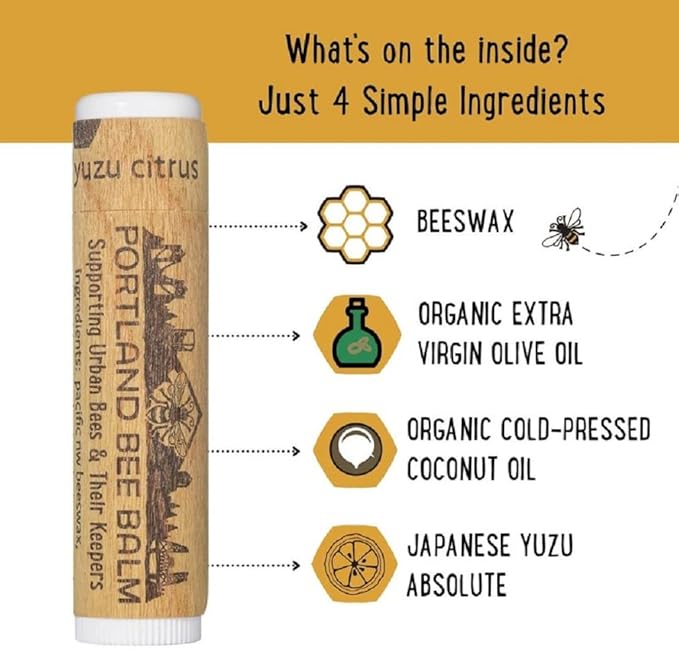Portland Bee Balm All Natural Handmade Beeswax Based Lip Balm, Yuzu Citrus 3 Count