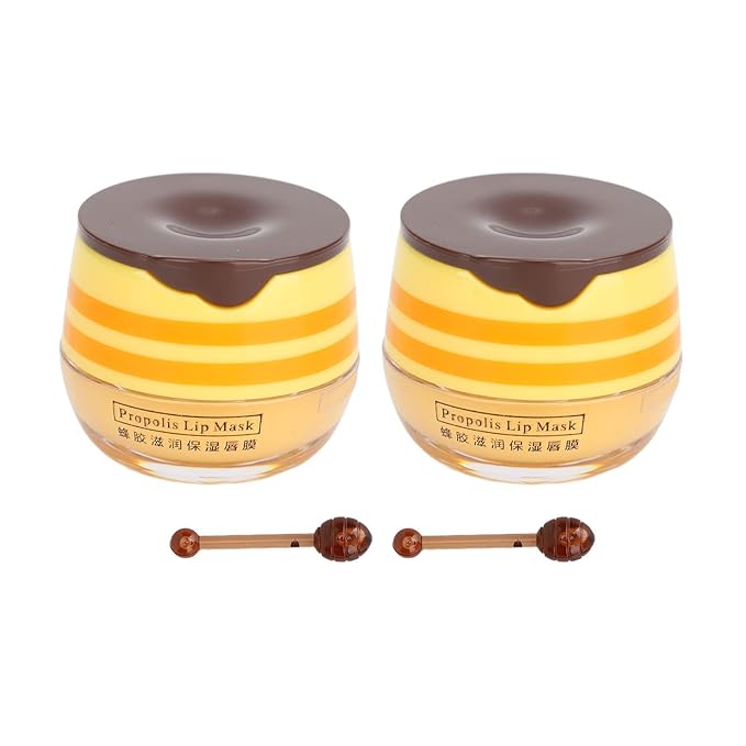 Lip Sleeping , 2PCS Lip Balm Honey Pot, Propolis Moisturizing Honey Lip Lip Balm, Hydrating & Prevention Dry and Cracked Lip Scrubs Exfoliator