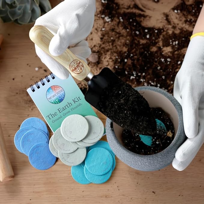 The Earth Kit by Two Sage Sisters - Self Care Kit with Seed Paper Disks, Notebook, Marker, and Shovel, Pamper and Self Care Gifts for Women and Men, Mens and Womens Care Package for Wellness
