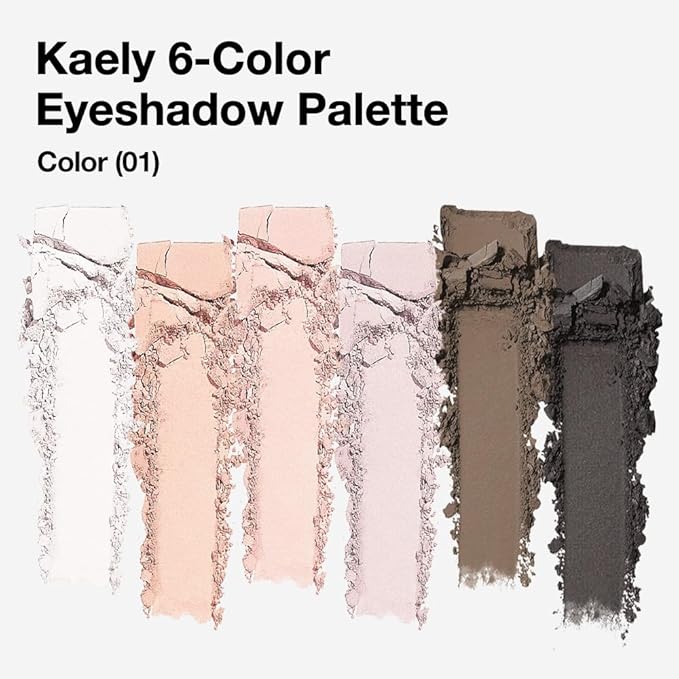 evpct 6 Colors Natural Eyeshadow Palette, White Nude Pink Taupe Dark Black Matte High Pigment Blendable Mini Travel Eyeshadow Palette Makeup for Older Women, Long Lasting Waterproof, Built in Mirror