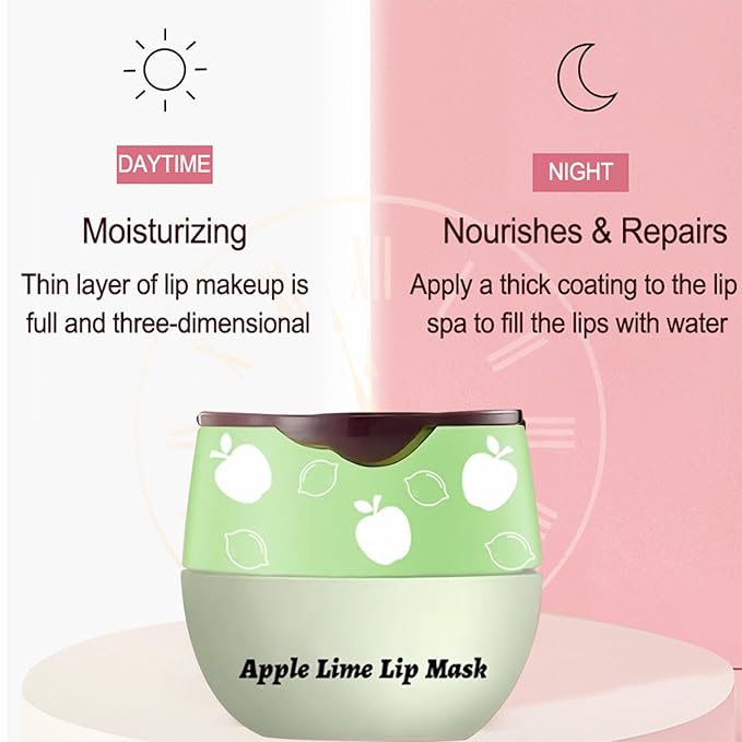 Apple Lime Sleeping Lip Mask, Bee Lip Balm Lip Mask Honey Pot, Lip Mask Overnight Propolis Moisturizing Lip Balm with Stick, Hydrating Repair Prevention Dry & Cracked Lip Scrubs Exfoliato