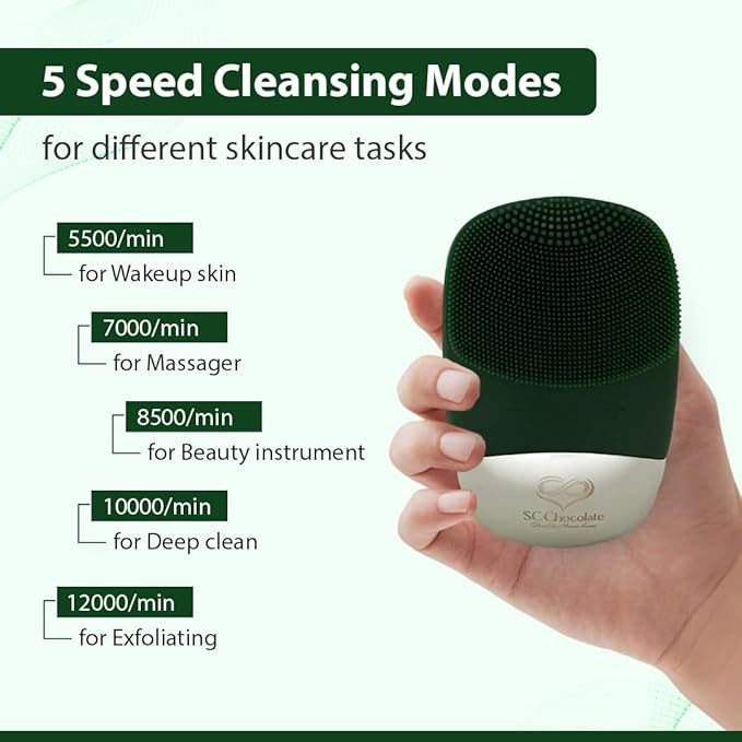 Facial Cleansing Brush | 3-in-1 Electric Face Scrubber | USB Rechargeable Face Cleansing Brush | IPX7 Waterproof | Blackhead Remover | Deep Cleansing & Exfoliating (Green)