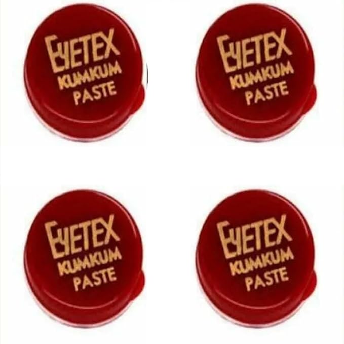 Eyetex Kumkum Paste Waterproof Long lasting, Smudge Proof | Pure and Natural Deep Colour, Long lasting | Enriched with Natural and Organic Ingredients (Pack of 4Jars Red)