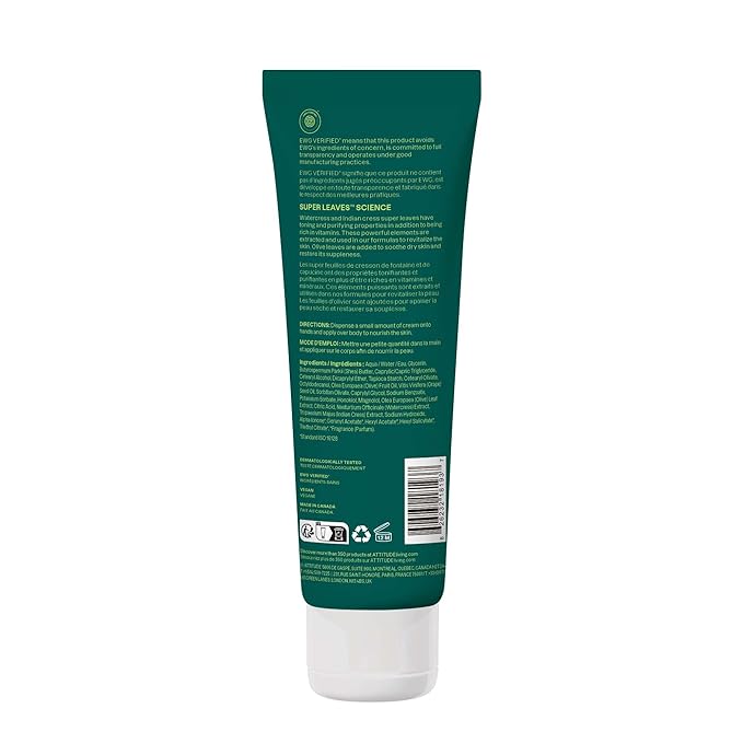 ATTITUDE Body Cream, EWG Verified Moisturizer, Vegan Moisturizing Products For Dry Skin, Dermatologically Tested, Olive Leaves, 8 Fl Oz