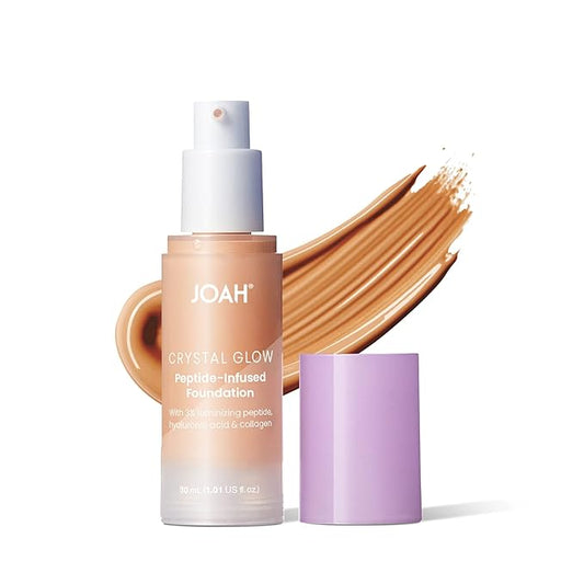JOAH Crystal Glow Peptide-Infused Foundation, 2-in-1 Multitasking Korean Makeup with Blurring Face Primer, Luminizer, Hydration & Skin Defense for a Flawless Finish, 1.01 Oz, Light Medium Neutral