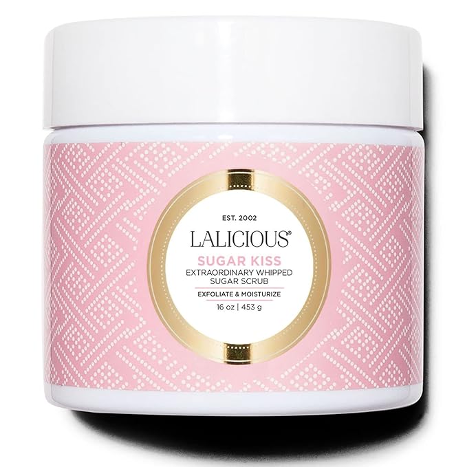 LALICIOUS Extraordinary Sugar Kiss Sugar Scrub, Exfoliating Body Scrub with Coconut Oil & Honey, Moisturizing Body Exfoliator for Glowing Radiant Hydrating Skin, Zero Greasy, No Parabens - 16oz