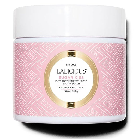 LALICIOUS Extraordinary Sugar Kiss Sugar Scrub, Exfoliating Body Scrub with Coconut Oil & Honey, Moisturizing Body Exfoliator for Glowing Radiant Hydrating Skin, Zero Greasy, No Parabens - 16oz