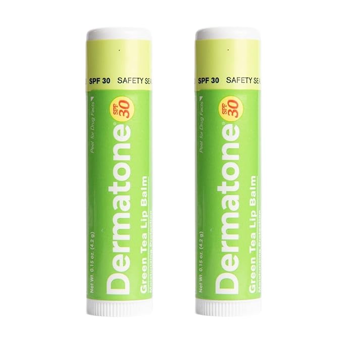 Dermatone Green Tea Lip Balm SPF 30 | Lip Balm with Sunscreen | Moisturizing with Aloe and Vitamin E | Medicated to Soothe & Replenish Chapped and Cracked Lips (Green Tea Lip Balm, 0.15oz Pack of 2)