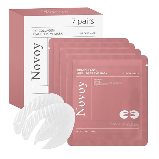 Novoy 7 Pairs Bio-Collagen Real Deep Eye Patches - 6-in-1 Retinol Overnight Eye Patches for Dark Circles, Puffiness & Wrinkles | 2% Caffeine+Hyaluronic+Niacinamide, Korean Popular Eye Mask - ROSE
