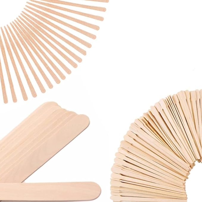Mibly 3 Style 150 Pcs Assorted Wooden Wax Sticks for Body Legs Face and Small Medium Large Sizes Eyebrow Waxing Applicator Spatulas for Hair Removal or Wood Craft Sticks