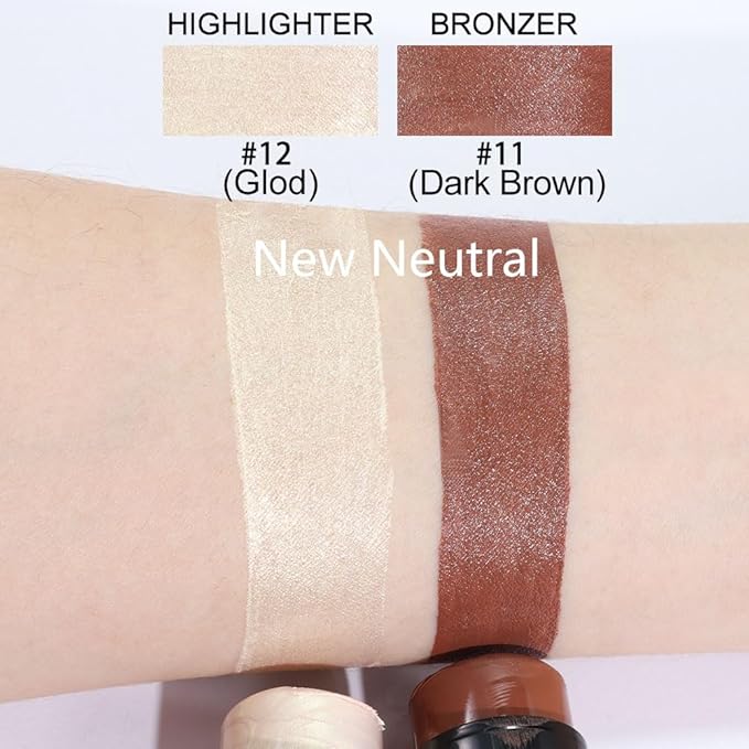 evpct 2Pcs Face Cream Contour Bronzer Sticks Makeup Highlighter Highlight Dark Brown Gold Creme Cheek Contour Sticks contorno en crema Bronzing Foundation Face Contour Stick Kit, 11+12 New Neutral