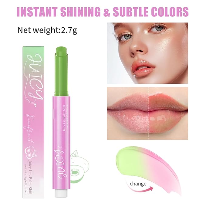 Juicy Lip Plump Shift, Click Melting Lip Balm Lasting Tint Hydrating & Nourishing Lip Care Moisturizer Glossy Color Changing Lip Gloss Non Sticky Lipstick Vegan Tinted Lip Balm (#4 Kiwifruit)
