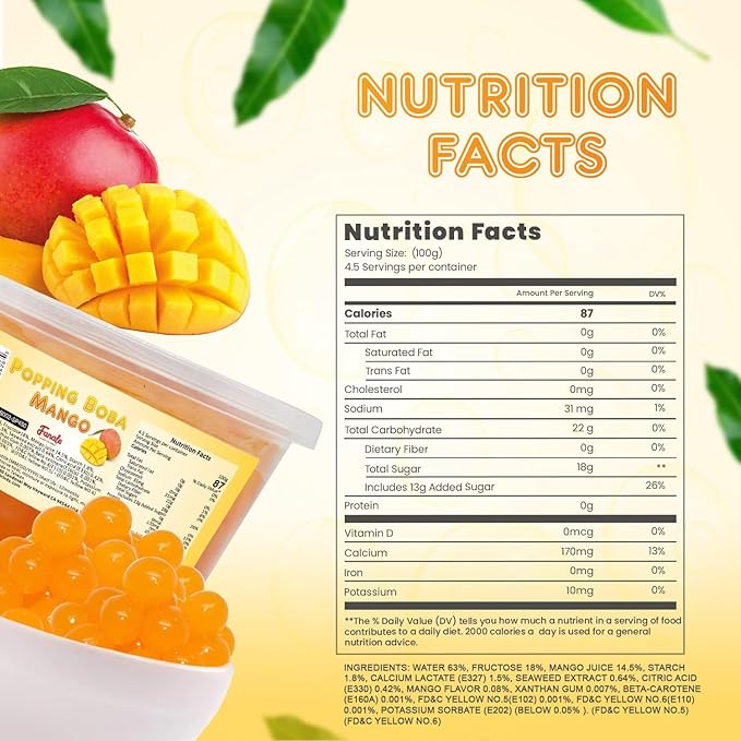 Fanale Mango Popping Boba Pearls, Vegan, Non GMO, Gluten Free, Fat Free, Perfect for Bubble Tea, Smoothies, Ice Cream, Desserts, and Beverages 1lb x 12.