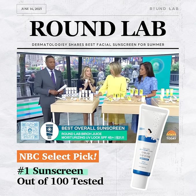 ROUND LAB Birch Juice Moisturizing UV LOCK SPF 45 | NBC No1 SPF, Glow Sunscreen for Daily Skincare, Non-toxic, UV Protection, Lightweight, Oil-Free, Organic, Korean Sunscreen (1.69 Fl Oz)