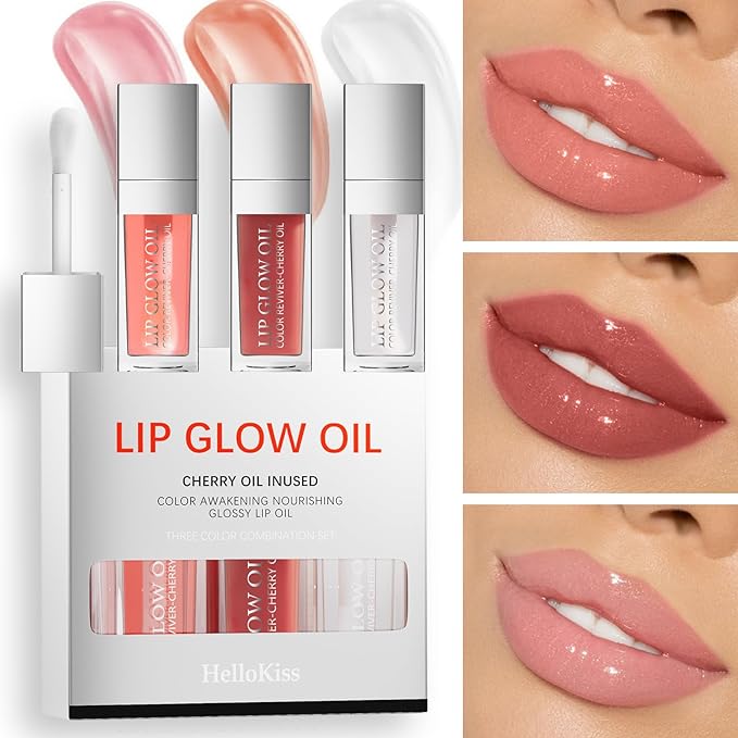 Lip Glow Oil Long Lasting Plumping Transparent Lip Balm Moisturizing Lip Oil Repairing Lip Lines and Prevents Dry Cracked for Lip Care and Dry Lips (Set-B)